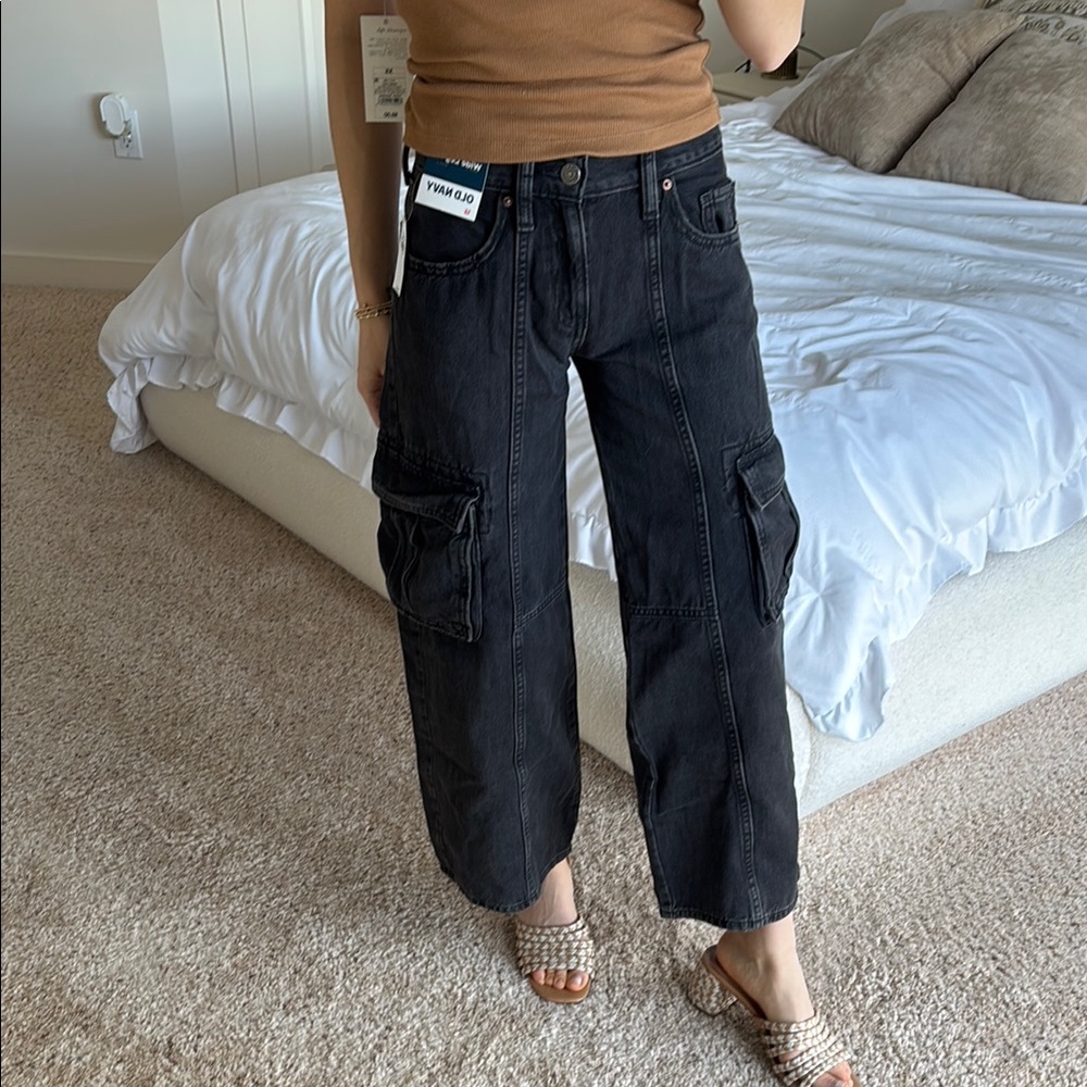 Old navy kids size 12 Trendy Black Cargo Jeans new with tags baggy wide leg